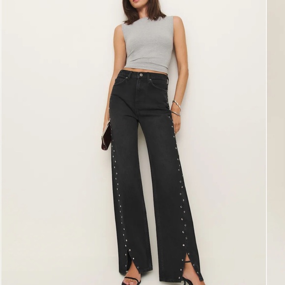 Reformation Cary Studded High Waist Slouchy Wide Leg Jeans - Picture 2 of 8